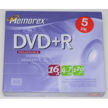 MEMOREX 32025622 DVD+R 16X 4.7GB 120MIN BLANK DVD (5 PK) - NEW