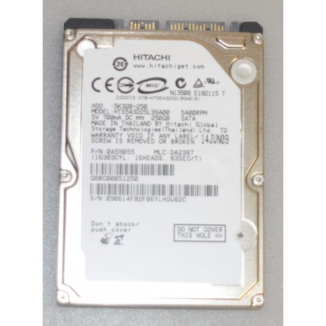 HITACHI HTS543225L9SA00 SATA 2.5 Hard Drive P/N 0A59055
