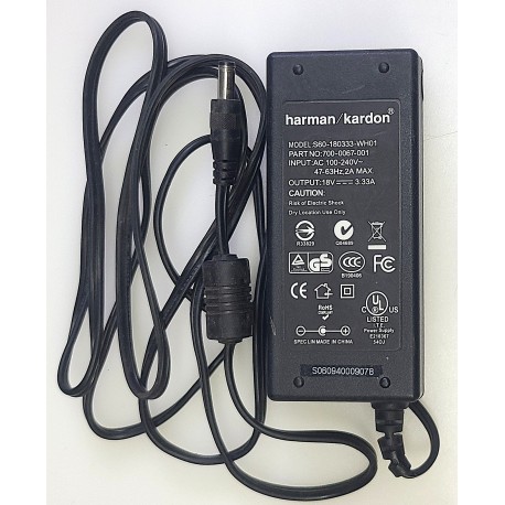 HARMAN/KARDON S60-180333-WH01 AC ADAPTER S60180333WH01 (18V, 3.33A)